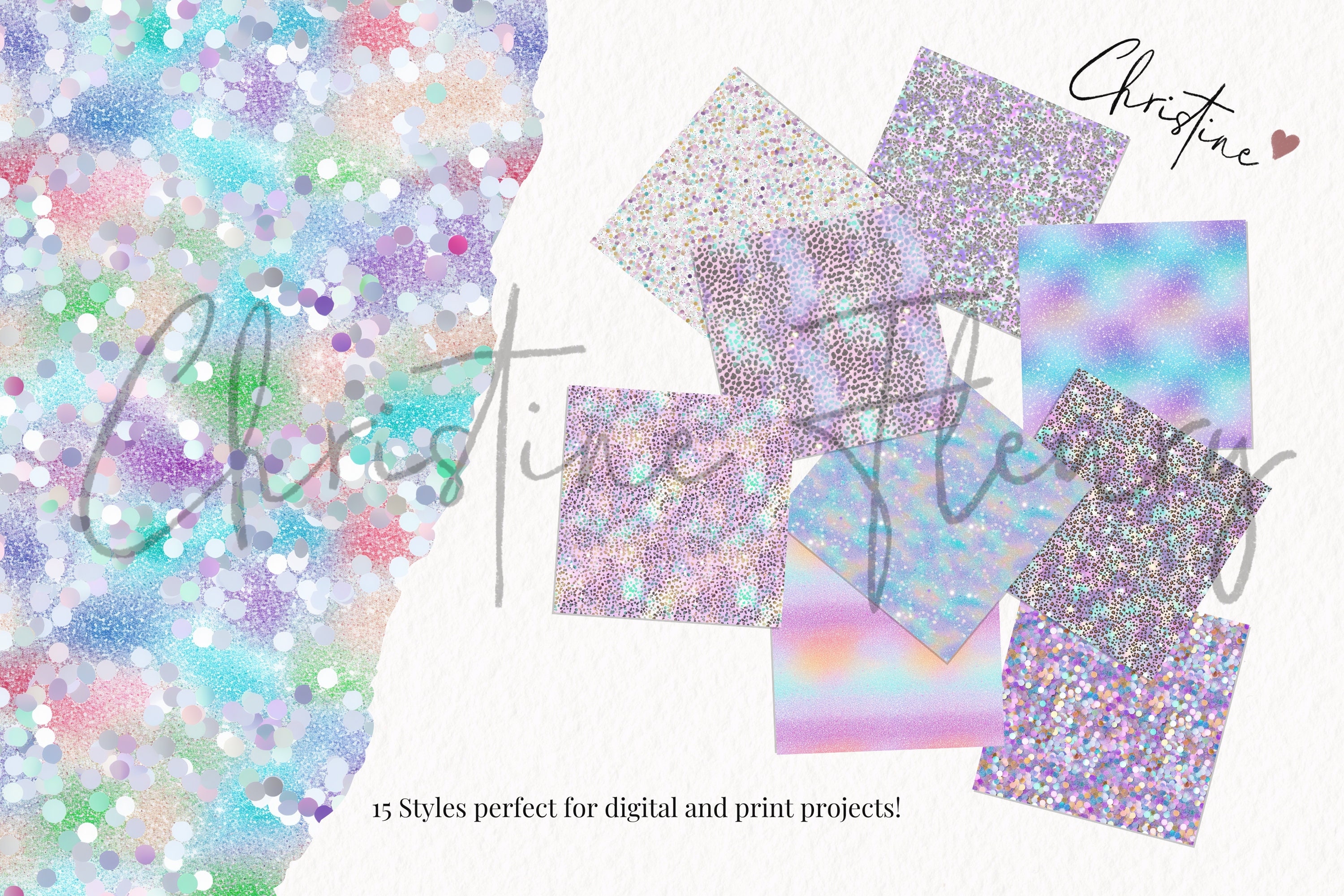 Seamless Iridescent Glitter Digital Paper, Glitter Patterns, Printable ...