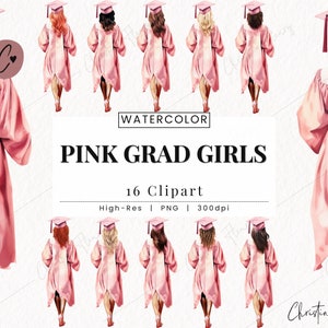 Aquarell Rosa Abschluss Mädchen Clipart, Abschluss 2024 PNG, Abschluss PNG, College PNG Sofortiger Download für kommerzielle Nutzung
