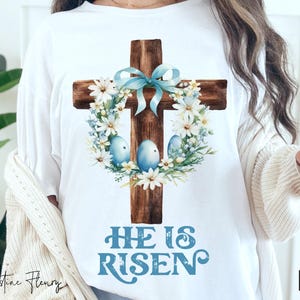 Pasen He Is Risen PNG, christelijke png, lentesublimatie, bijbelvers png, aquarel kruis png, digitale sublimatie