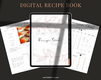 Digital Recipe Book - Rose Gold Minimalist - Hyperlinked Goodnotes, Notability Vertical Planner | Christine Fleury