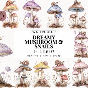 Dromerige paddestoelen en slakken Clipart, Forest Junk Journal PNG, Magical Fairy PNG, grillige paddestoel PNG Instant Download voor commercieel gebruik