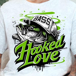 Hooked Love Bass Fishing png, vissen papa png, vaderdagshirt, ontwerp vissen sublimatie, vaderdag bas png, digitale download