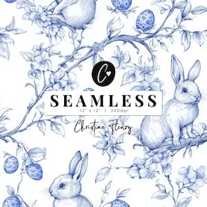 Digitalt papper för påsk Chinoiserie Toile de Jouy, påskhare PNG, sömlös barnkammarbakgrund, kaniner, utskrivbart scrapbookingpapper