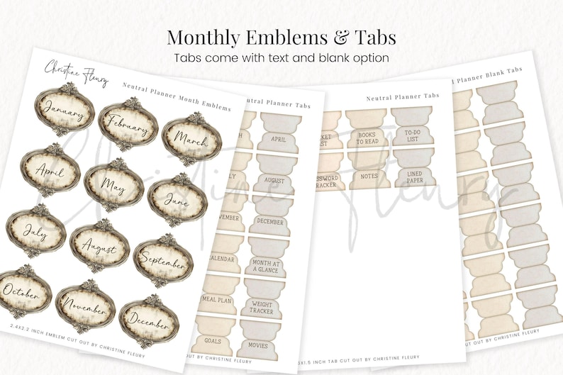 Emblems On Notes Neutral Planner Journal Pages, Printable Junk Journal Pages, Month ...