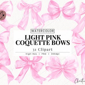 Watercolor Light Pink Coquette Bows Clipart, Pink Bow Clipart, Coquette PNG, Balletcore PNG Instant Download for Commercial Use
