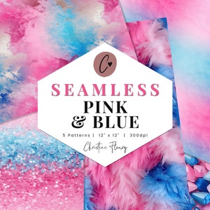 Mini pack de papier numérique rose et bleu, motifs de paillettes sans soudure, papier pastel imprimable, fond de sublimation pour un usage commercial