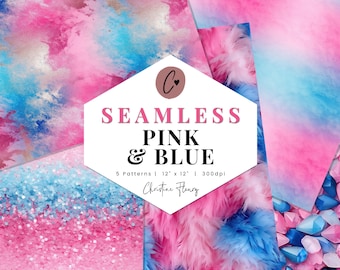 Pink and Blue Digital Paper Mini Pack, Seamless Glitter Patterns, Printable Pastel Paper, Sublimation background for Commercial Use
