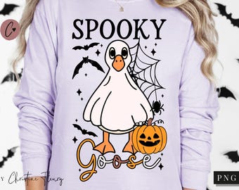 Spooky Goose Halloween PNG, Spooky Season Png, Goose Sublimation Design, Funny Halloween Ghost Goose, Halloween Shirt Kids Design