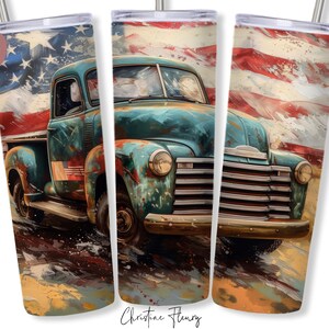 Patriotic Vintage Truck Tumbler Wrap PNG, 20 oz Skinny Tumbler Sublimation, Patriotic Tumbler Wrap, 4th Of July PNG, Digital Download