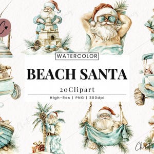 Beach Santa Clipart, Beach Christmas PNG, Tropical Christmas Clipart, Christmas Sublimation, Funny Santa Claus PNG Instant Download