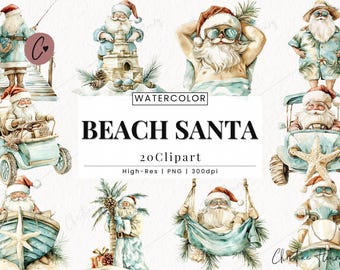 Beach Santa Clipart, Beach Christmas PNG, Tropical Christmas Clipart, Christmas Sublimation, Funny Santa Claus PNG Instant Download