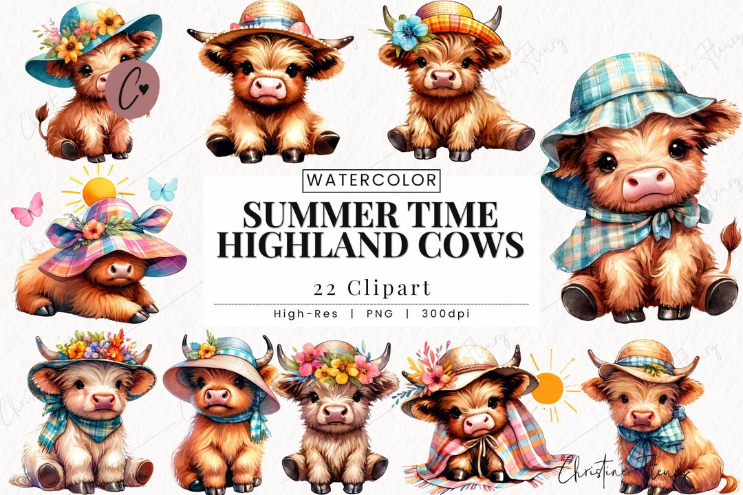 Summer Time Highland Cow Clipart, Summer PNG, Highland Cow PNG ...