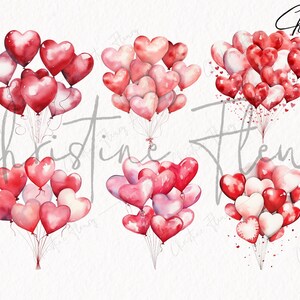 Watercolor Red Heart Balloons Clipart, Watercolor Valentine Clipart ...