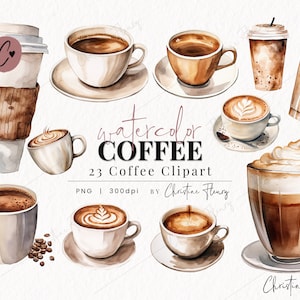 Watercolor Coffee Clipart, Watercolor Fall Clipart, Watercolor PNG, PNG Instant Download for Commercial Use
