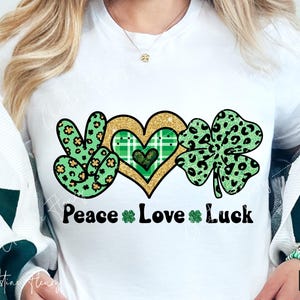 St Patrick's Peace Love Luck PNG, St Patricks PNG, Lucky Leopard, faux glitter, St Patrick-sublimatie, digitale download