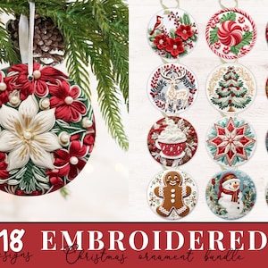 Décorations de Noël brodées 3D PNG, lot de Sublimation d'ornement, sublimation de Noël PNG, sublimation Design téléchargement numérique
