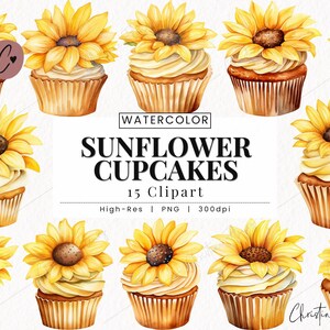 Sonnenblume Cupcakes Clipart, Geburtstag PNG, Clipart Sonnenblume, Bauernhaus Sublimation, Cupcake PNG Sofort-Download für kommerzielle Nutzung