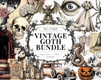 90+ Vintage Goth Clipart Bundle, Gothic Clipart, Halloween PNG, PNG Instant Download for Commercial Use