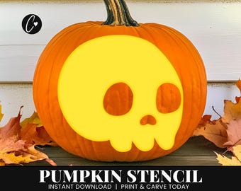 Skull Pumpkin Stencil, Printable Pumpkin Stencil, Jack O Lantern, Pumpkin Carving Stencil, Halloween Crafts, Pumpkin Stencil Halloween