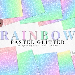 Regenbogen Pastell Glitzer Digitales Papier, Regenbogen Glitzer Hintergrund, Pastell druckbares Papier, Sublimation Textur Hintergrund für kommerzielle Nutzung