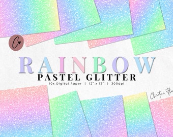 Rainbow Pastel Glitter Digital Paper, Rainbow Glitter Background, Pastel Printable Paper, Sublimation Texture Background for Commercial Use