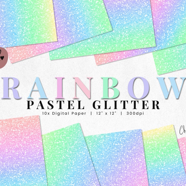 Rainbow Pastel Glitter Digital Paper, Rainbow Glitter Background, Pastel Printable Paper, Sublimation Texture Background for Commercial Use