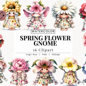 Spring Flower Gnomes Clipart, Spring PNG, Gnome PNG, Flower Gnome PNG Instant Download for Commercial Use