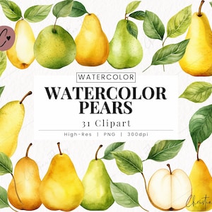 Clipart di pere ad acquerello, PNG di frutta, PNG estivo, PNG di pere Download immediato per uso commerciale