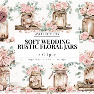 Weiche Hochzeit rustikale Blumengläser Clipart, Western PNG, Aquarell Hochzeit Clipart, Blume PNG sofortiger Download für kommerzielle Nutzung