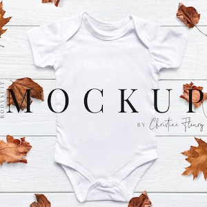 Fall Onesie Mockup, Onesie Flatlay, White Onesie, Onesie Mockup, Fall Mockup, Stock Photography, Canva Mockup, POD Mockup