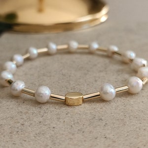 White Pearl Bracelet Men Freshwater Pearl Bracelet Unisex 6mm Pearl Braceler Mini Gold White Pearl Bracelet Men Bracelet Pearl Gift Brother