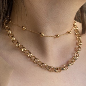 Heart Link Chain Necklace Love Heart Chain Necklace 14K Gold Plated Necklace Mini Hearts Necklace Link Chain Necklace Gift for Girlfriend