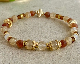 Elegant Citrine Bracelet Women Beige Healing Crystal Bracelet Sunstone Bead Bracelet Brown Gemstone Boho Bracelet Women Christmas Gift Best