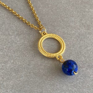 Lapis Lazuli Pendant Necklace Lapis Lazuli Gold Necklace Gold Long Layering Necklace Elegant Blue Stone Pendant Necklace Gift for Sister