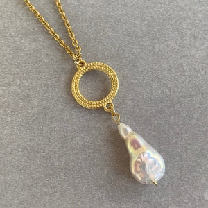 Baroque Pearl Necklace Baroque Pearl Gold Necklace Pearl Chain Necklace Dainty Circle Pearl Necklace Natural Pearl Necklace Christmas Gift