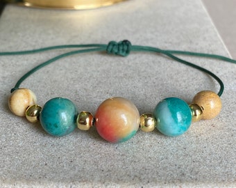 Agate & Chrysocolla Beaded Bracelet, Healing Gemstone Jewelry