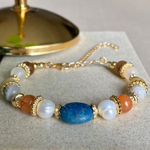 Genuine Turquoise Beaded Bracelet Women Physical Health Bracelet Girl Blue Gemstone Healing Chakra Bracelet Anti Anxiety Bracelet Gift Her
