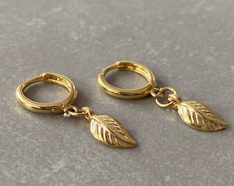 Minimalist 18k Gold Filled Leaf Hoop Earrings