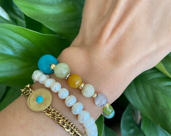 Pulsera única de perlas de agua dulce para mujer, pulsera de