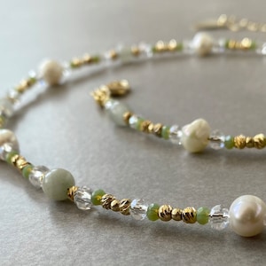 Pretty Green Quartz Necklace Womens and Freshwater Pearl Necklace Womens and Green Beaded Necklace Women and Cute Beach Necklace Women image 3