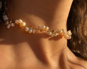 Tiny Pearl Choker Necklace, Dainty Natural Pearl Choker Necklace Women, Real White Pearl Necklace Choker, Gift for Her, Gift İdea For Mom