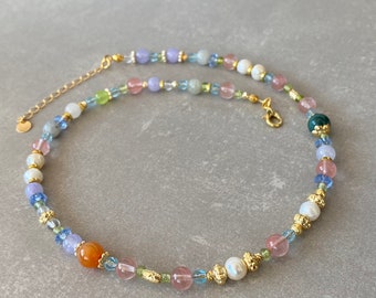 Many Color Quartz Bead Necklace for Women Design Gem Necklace Her Long Adjustable Necklace High Quality Gemstone Necklace Birthday Gift Wife