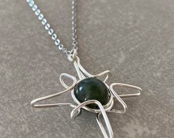 Christmas Necklace Crystal Sun Necklace Women Healing Crystal Necklace Wire Wrapped Necklace Moss Agate Sun Necklace Silver Sun Necklace