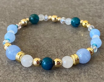 Aquamarine Apatite Bracelet: Unisex Gemstone Stretch Bracelet