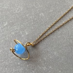 Healing Crystal Necklace Planet Necklace Women Celestial Necklace Chalcedony Necklace Blue Crystal Saturn Necklace Christmas Gift Daughter