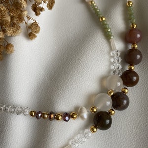 Colar de ágata branca natural feminino e colar de ágata marrom feminino e colar de pérolas reais feminino e colar de contas de cristal boho feminino