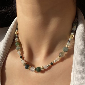 Dainty Green Agate Necklace Women and Elegant Moonstone Necklace Women and White Quartz Necklace Women and Boho Gemstone Necklace Women