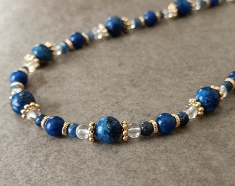 Lapis Lazuli Bead Necklace Women Dark Blue Beaded Necklace Dainty Blue Necklace Blue Bead Choker Delicate Blue Bead Necklace Gift for Her