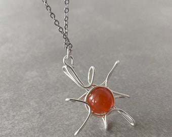 Crystal Sun Necklaces Wire Wrapped Necklace Women Healing Crystal Necklace Holiday Necklace Orange Carnelian Sun Necklace Christmas Gift Her
