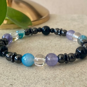 Men&#39;s Bracelet Natural Purple Amethyst Black Onyx Bead Bracelet Unisex Blue Agate Crystal Healing Bracelet Mens Christmas Gift Father